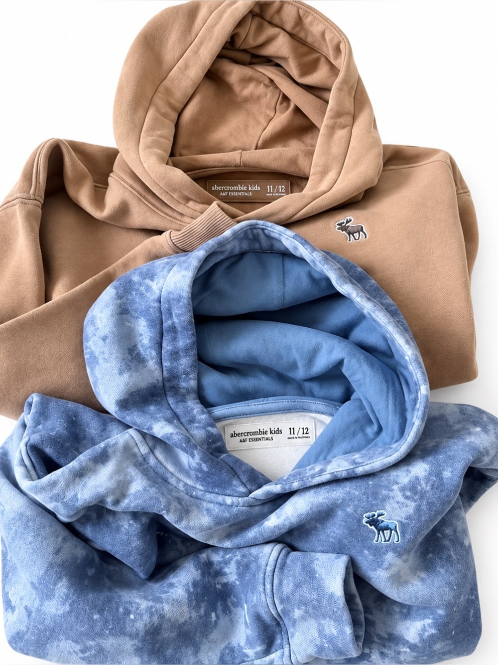 Abercrombie Kids Hoodie Lot 2 Moose Logo Blue Tie Dye & Tan 11/12